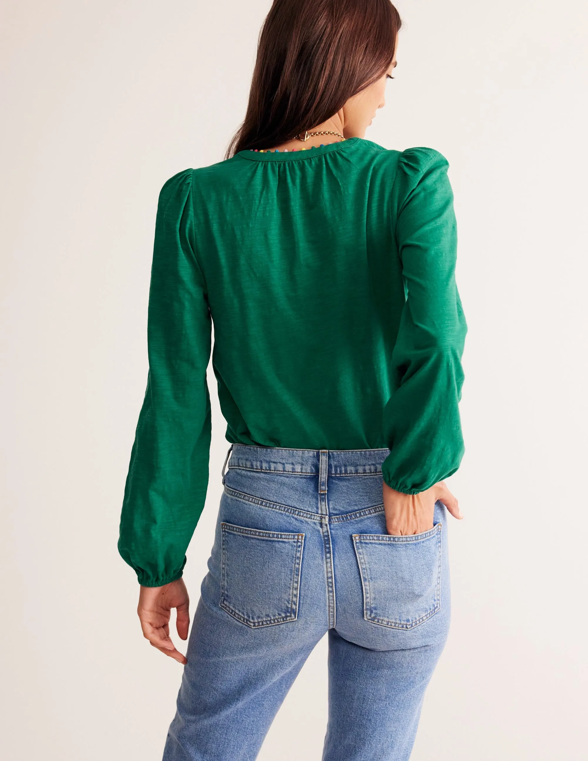 Ali Long Sleeve Pom Top-Malachite