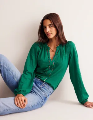Ali Long Sleeve Pom Top-Malachite