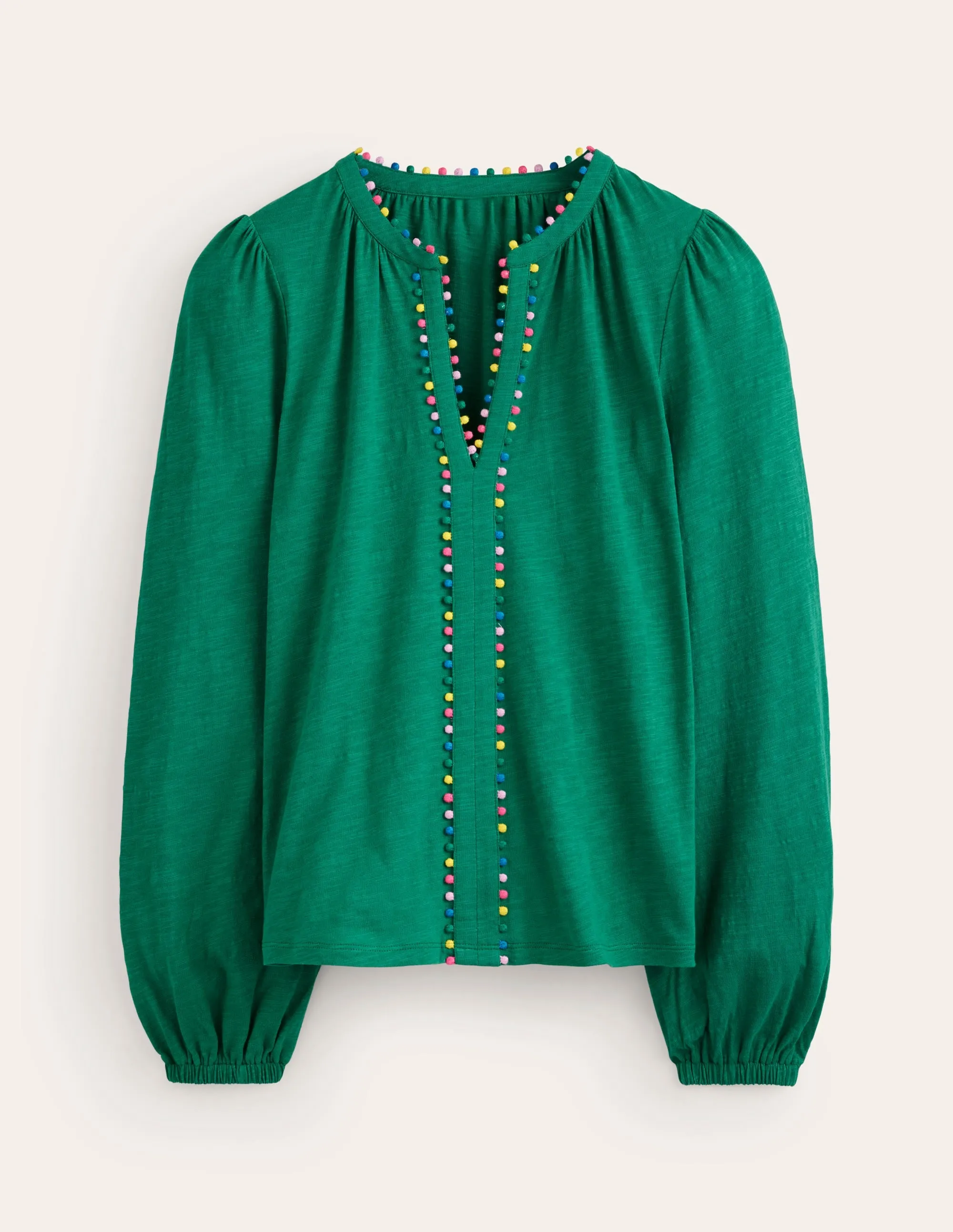 Ali Long Sleeve Pom Top-Malachite