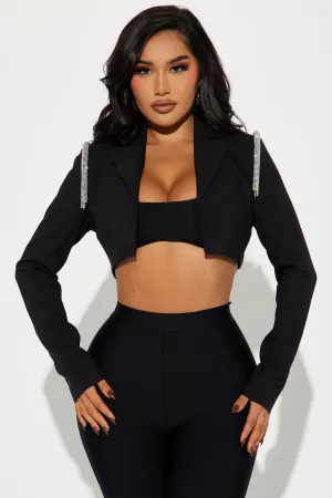 All About The Details Cropped Blazer - Black