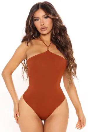 Bead To Be Seen Backless Bodysuit - Rust