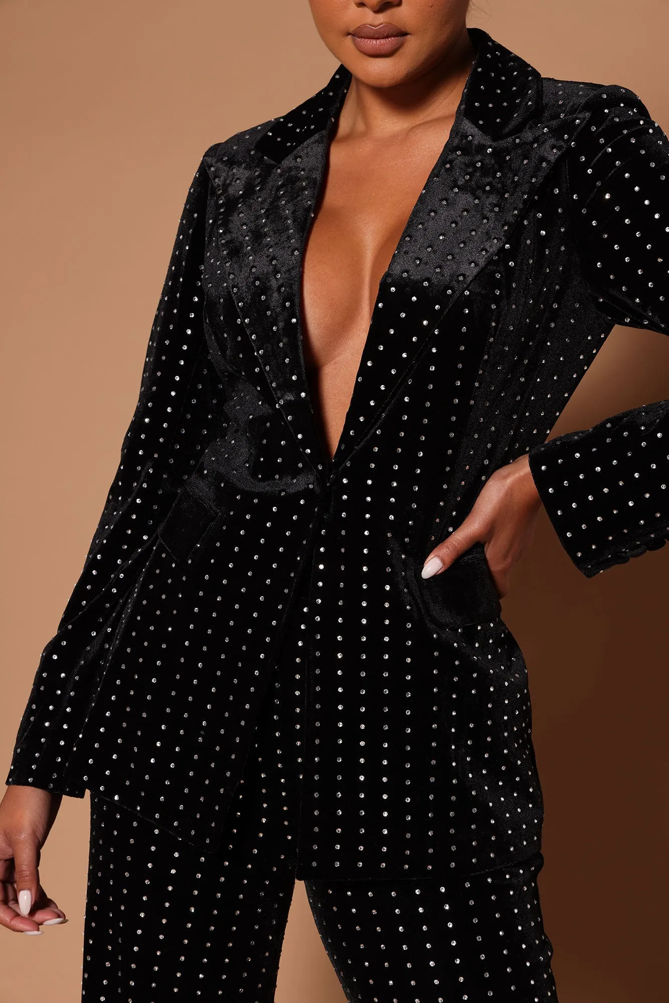 Bebe Embellished Rhinestone Blazer - Black