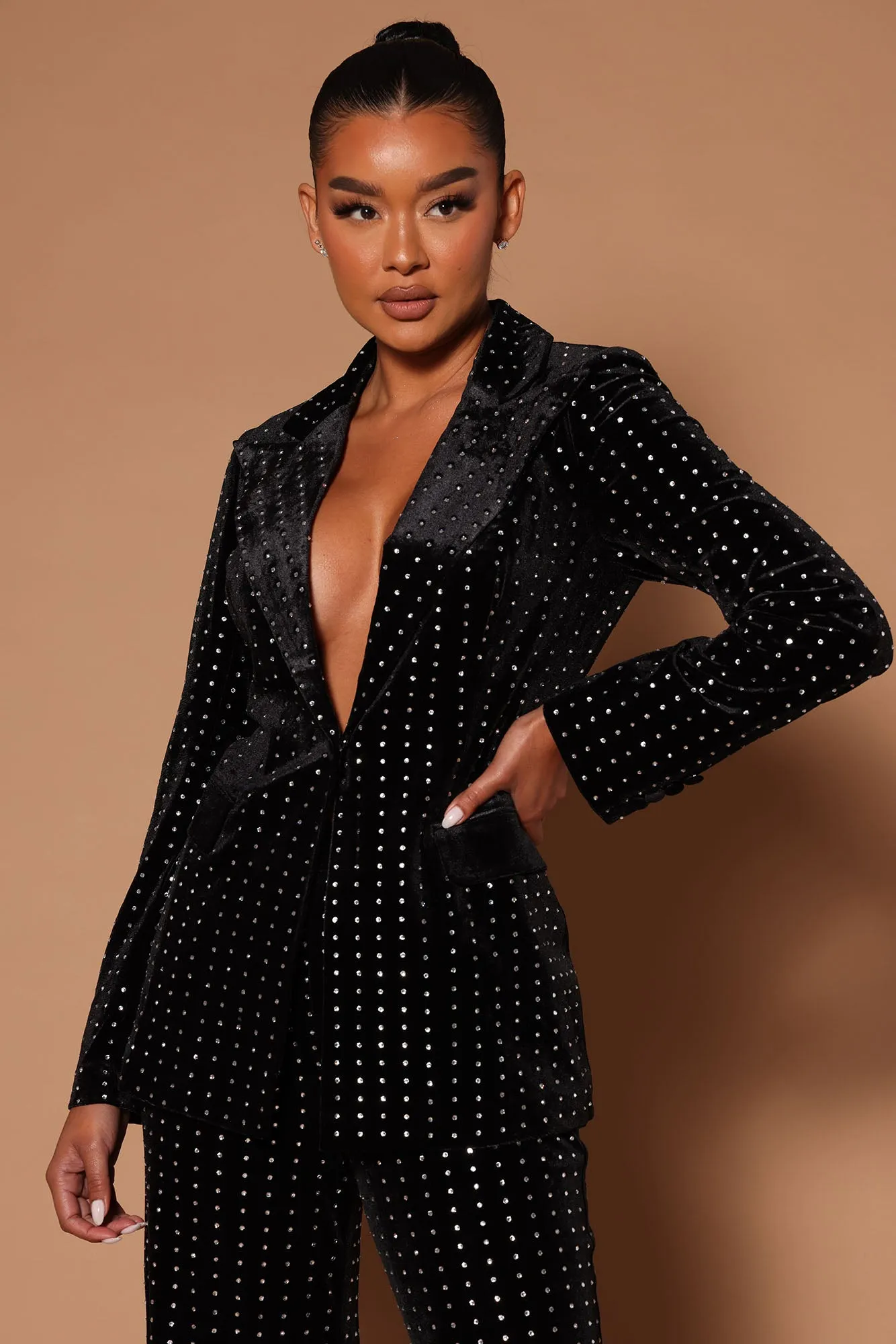 Bebe Embellished Rhinestone Blazer - Black