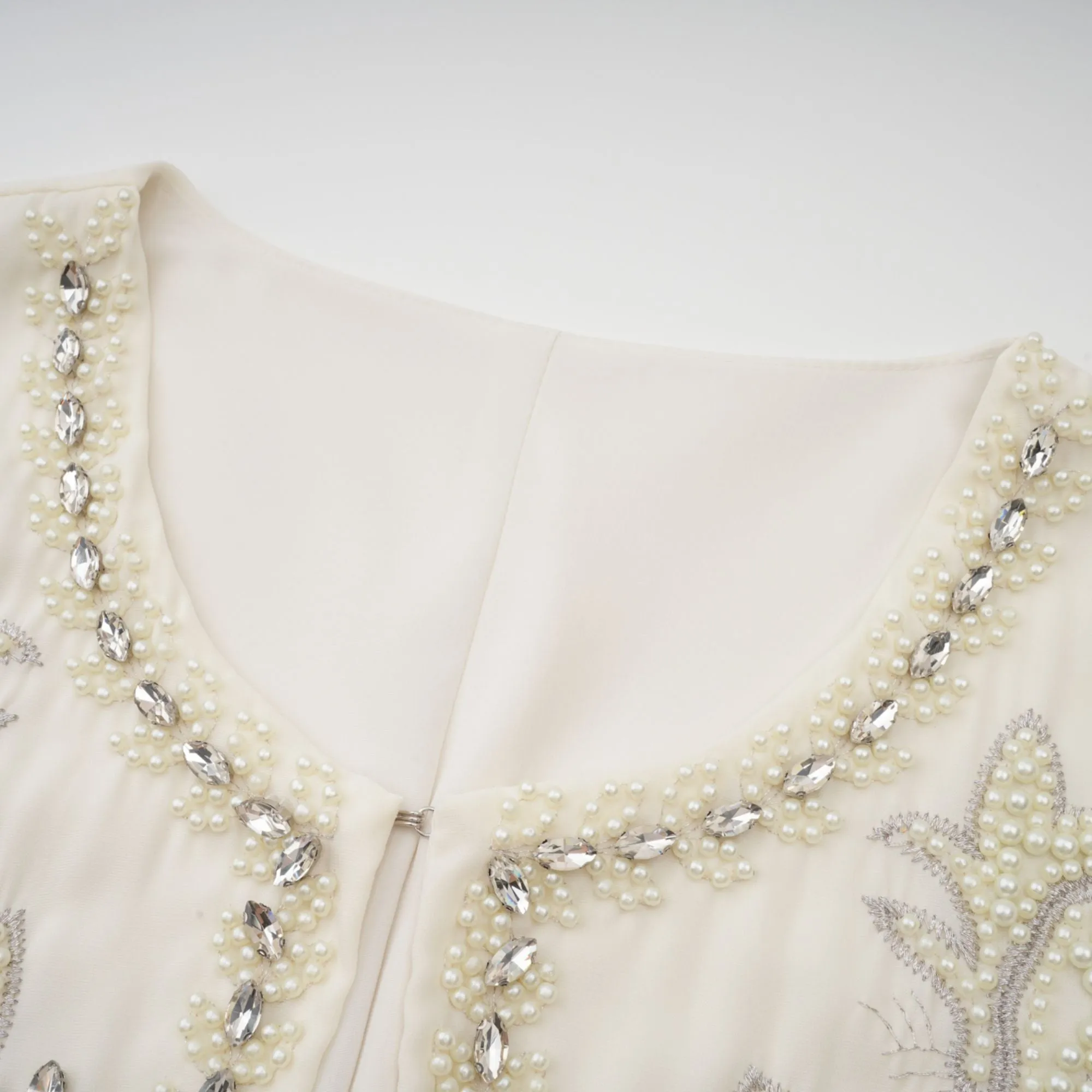 Blanche white embellished pleated jacket & dress matching set