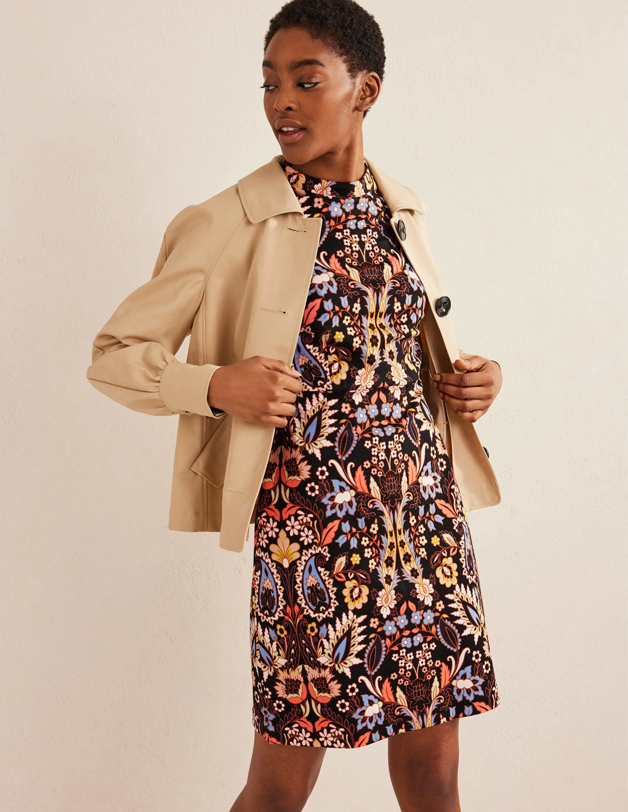 Blouson Jersey Mini Dress-Multi, Exotic Foliage