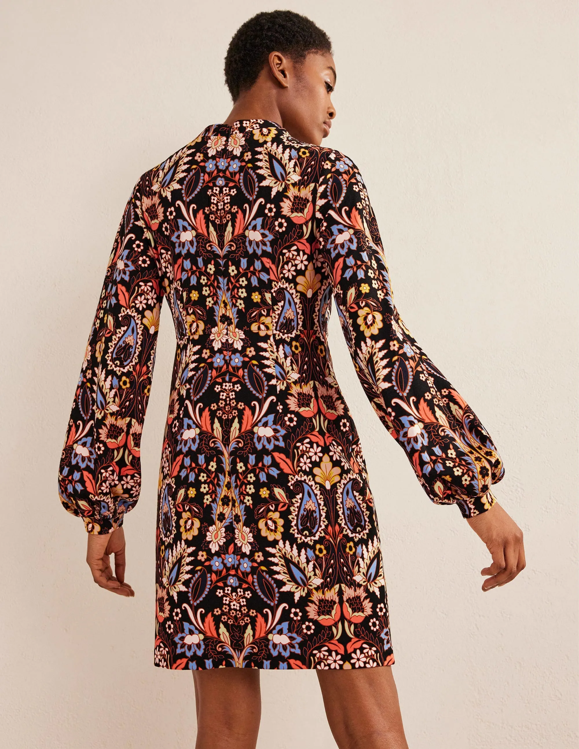 Blouson Jersey Mini Dress-Multi, Exotic Foliage