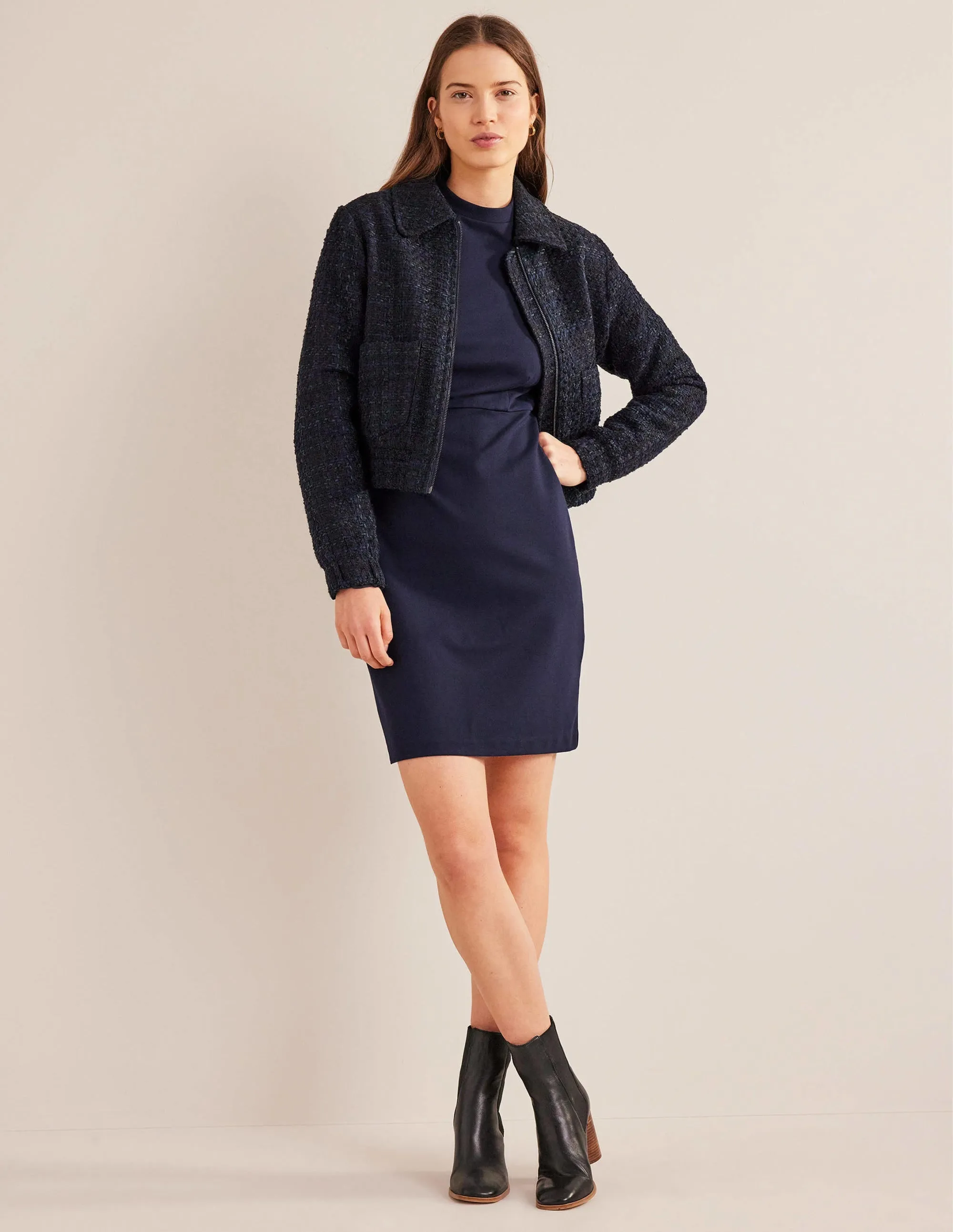 Blouson Jersey Mini Dress-Navy