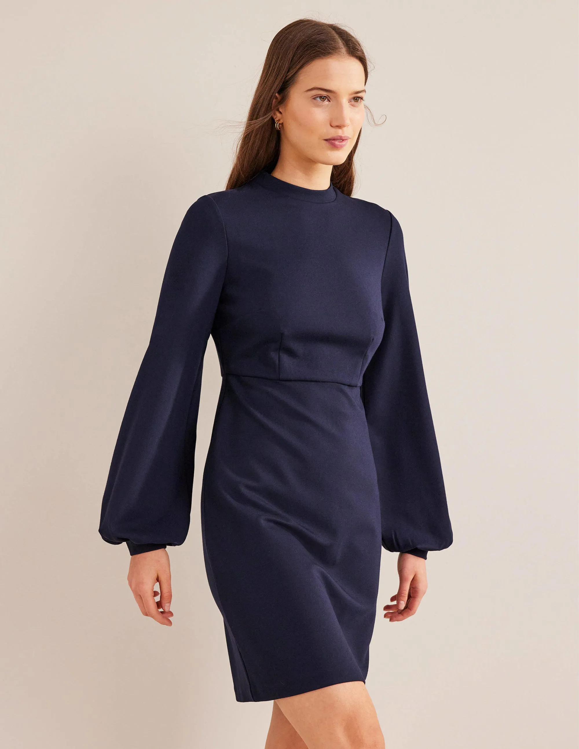 Blouson Jersey Mini Dress-Navy