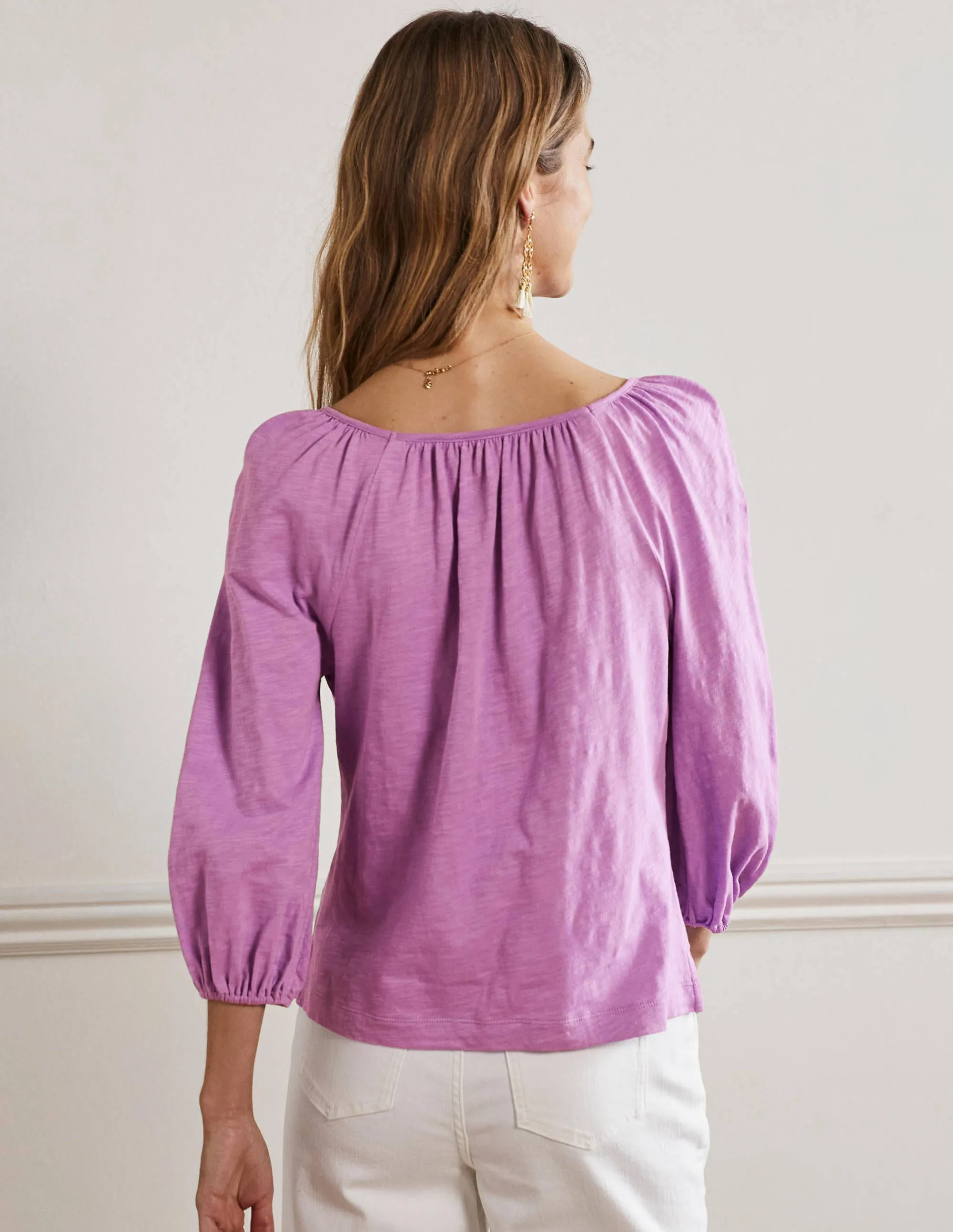 Blouson Sleeve Cotton Top-African Violet