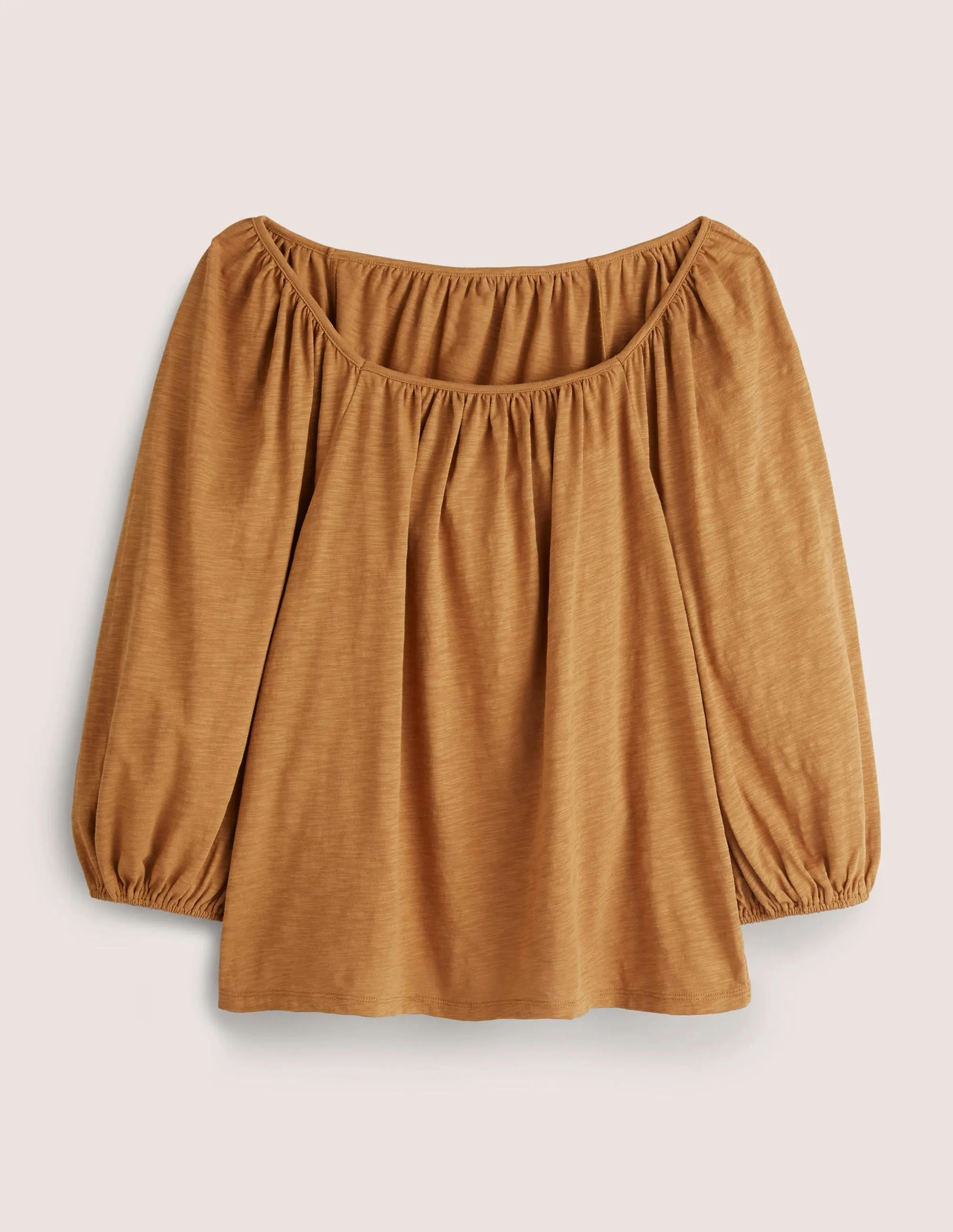 Blouson Sleeve Cotton Top-Butterscotch Brown