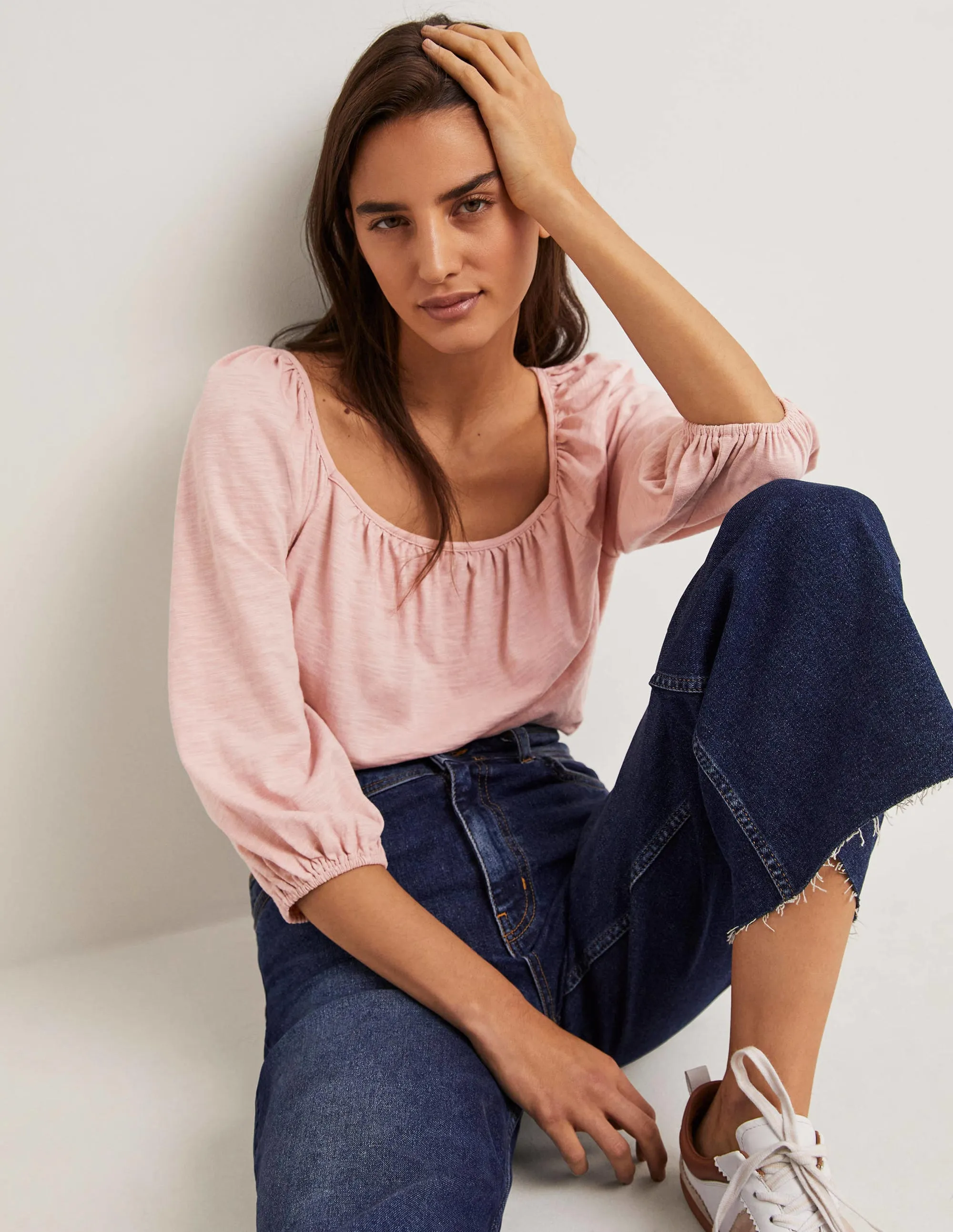 Blouson Sleeve Cotton Top-Milkshake Pink