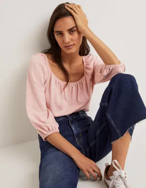 Blouson Sleeve Cotton Top-Milkshake Pink