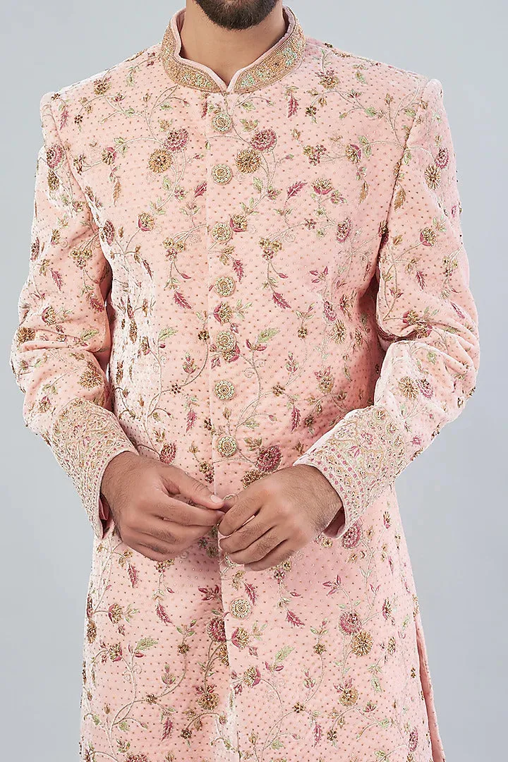 Blush Pink velvet sherwani