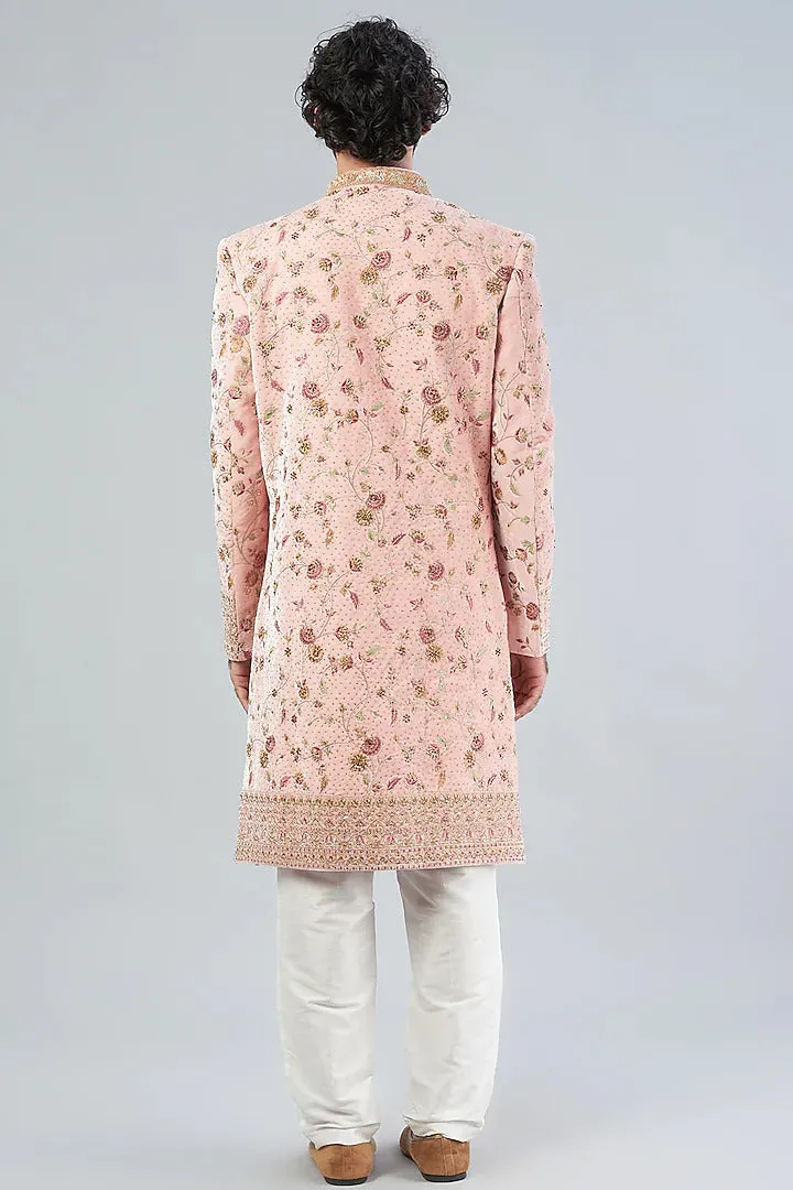 Blush Pink velvet sherwani