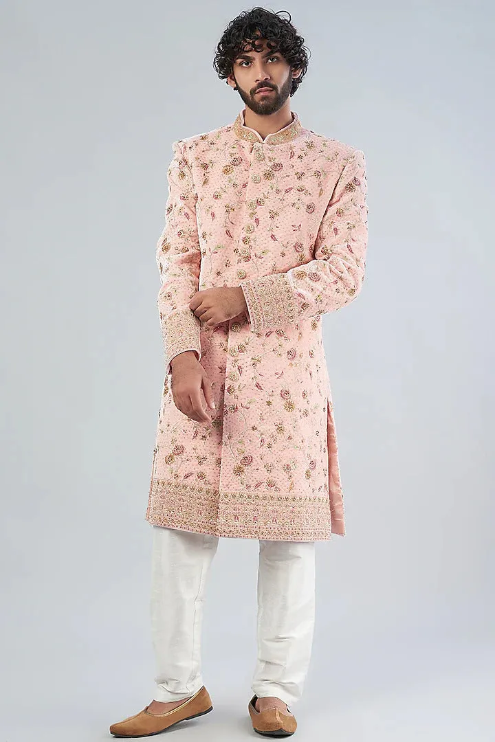 Blush Pink velvet sherwani