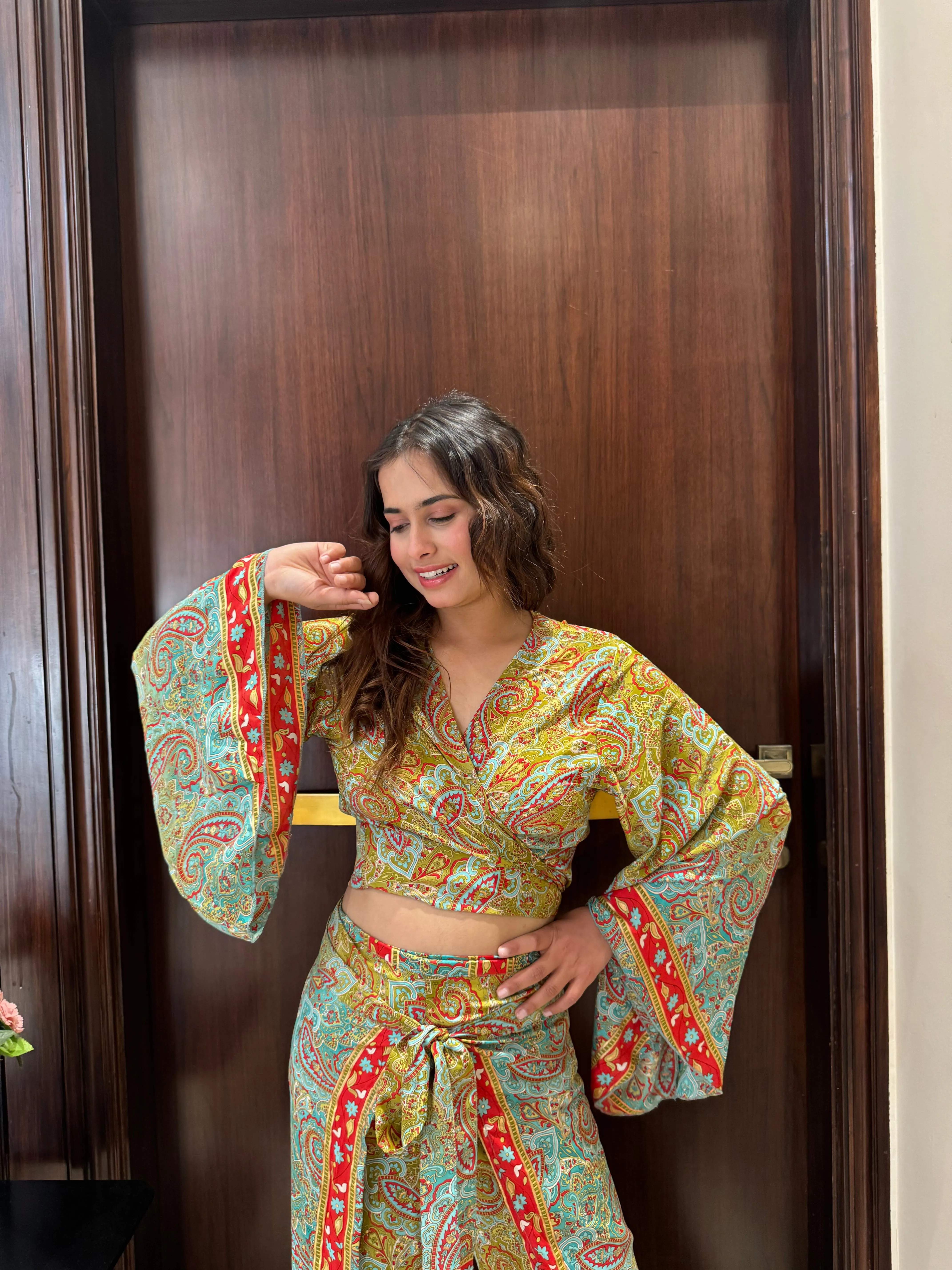 Boho Printed Wrap Top - Lush Lime (TOP ONLY)