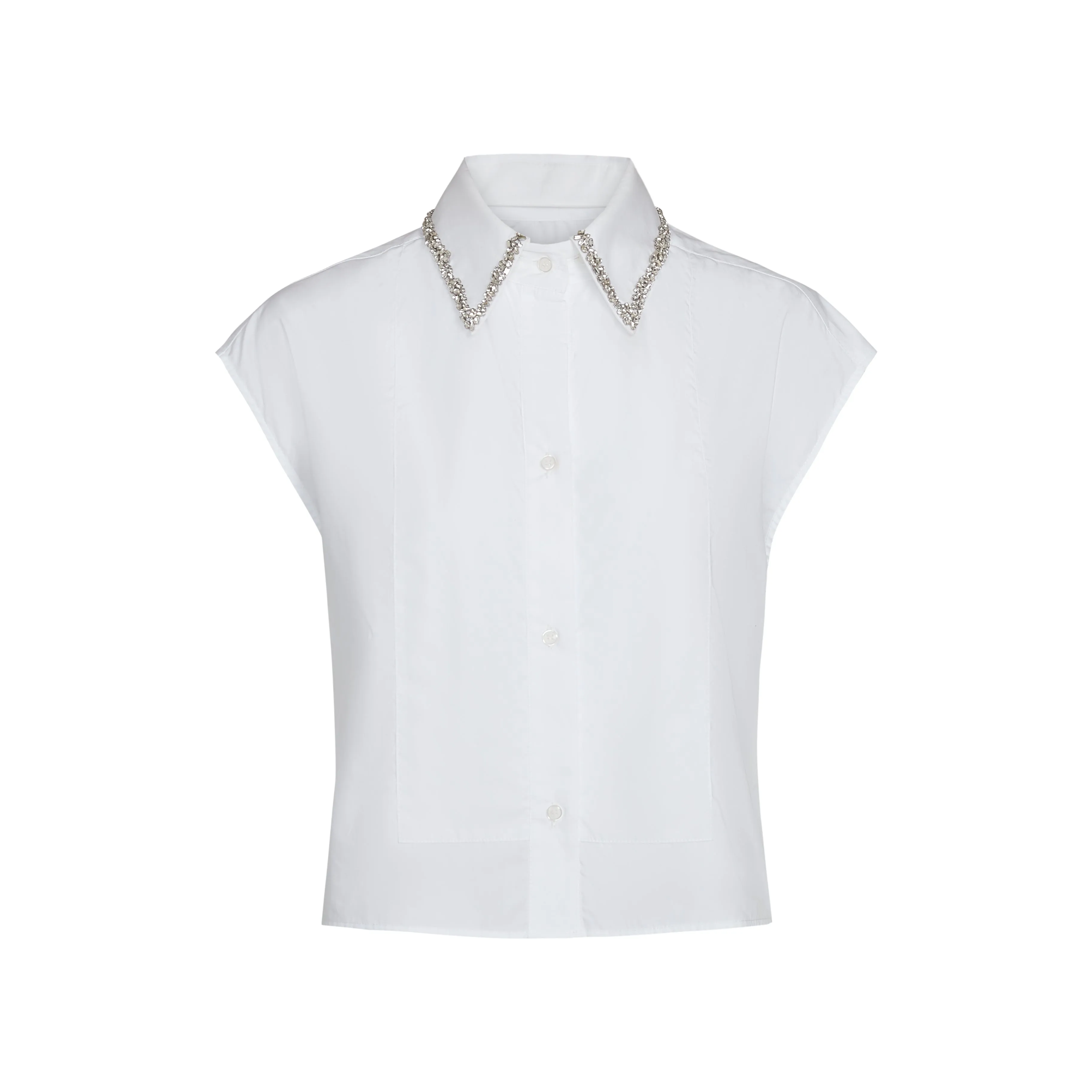 Cap Sleeve Top with Beaded Collar in White