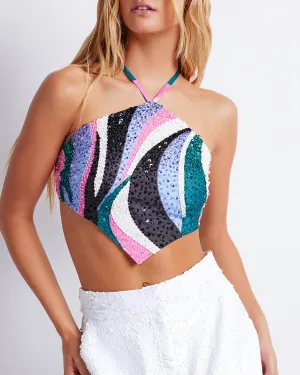 DELOS BEADED HALTERNECK TOP