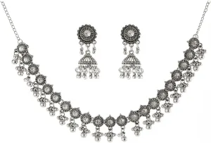 Indian Jewelry Sets for Women Jhumka Necklace Oxidized Choker Chain Earrings Silver Kundan Jewelry Sets