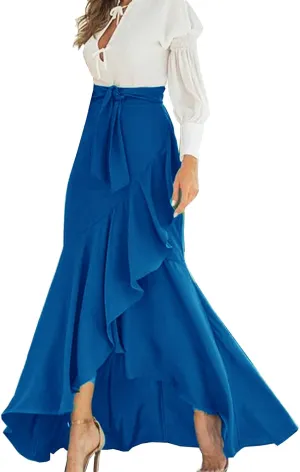 Lisong Women Floor Length High Waist Ruffle Maxi Long Mermaid Pencil Skirt