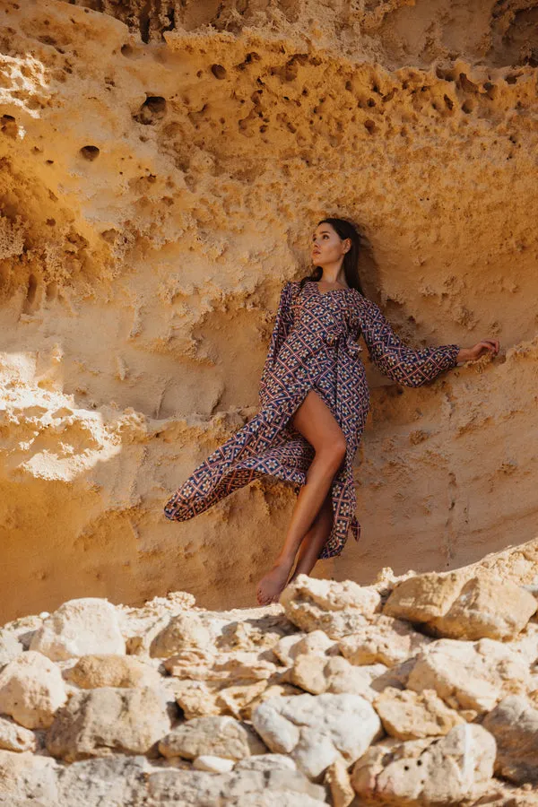 Luna Maxi Wrap Dress in Talavera Indigo