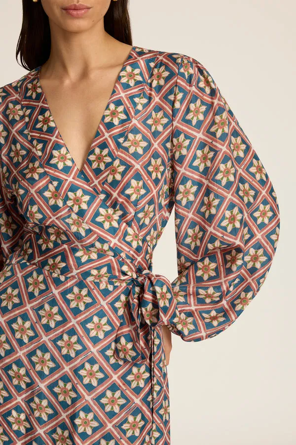 Luna Maxi Wrap Dress in Talavera Indigo
