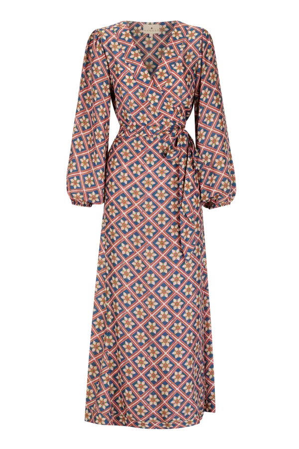 Luna Maxi Wrap Dress in Talavera Indigo