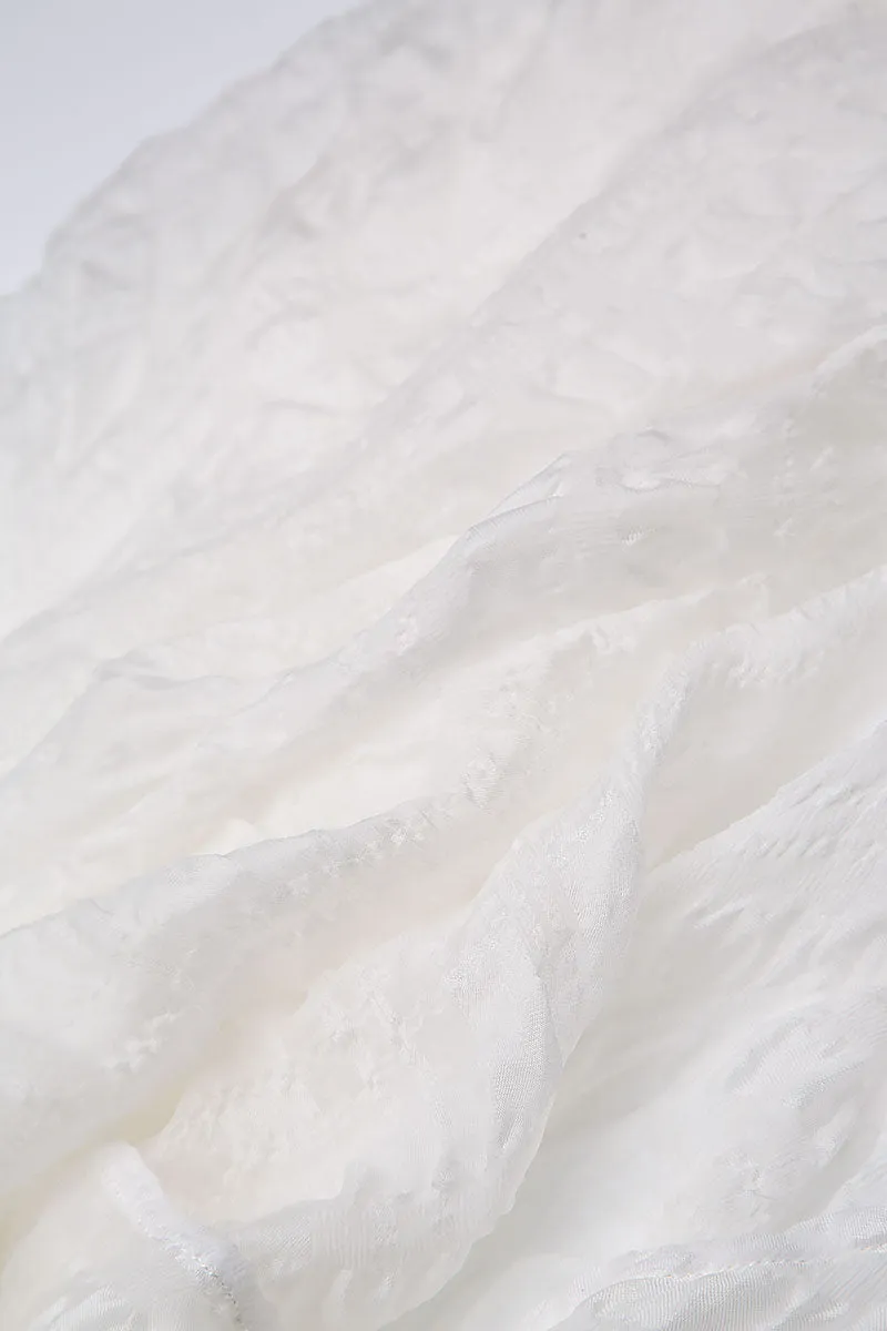 Open White Textured Silk Jacket