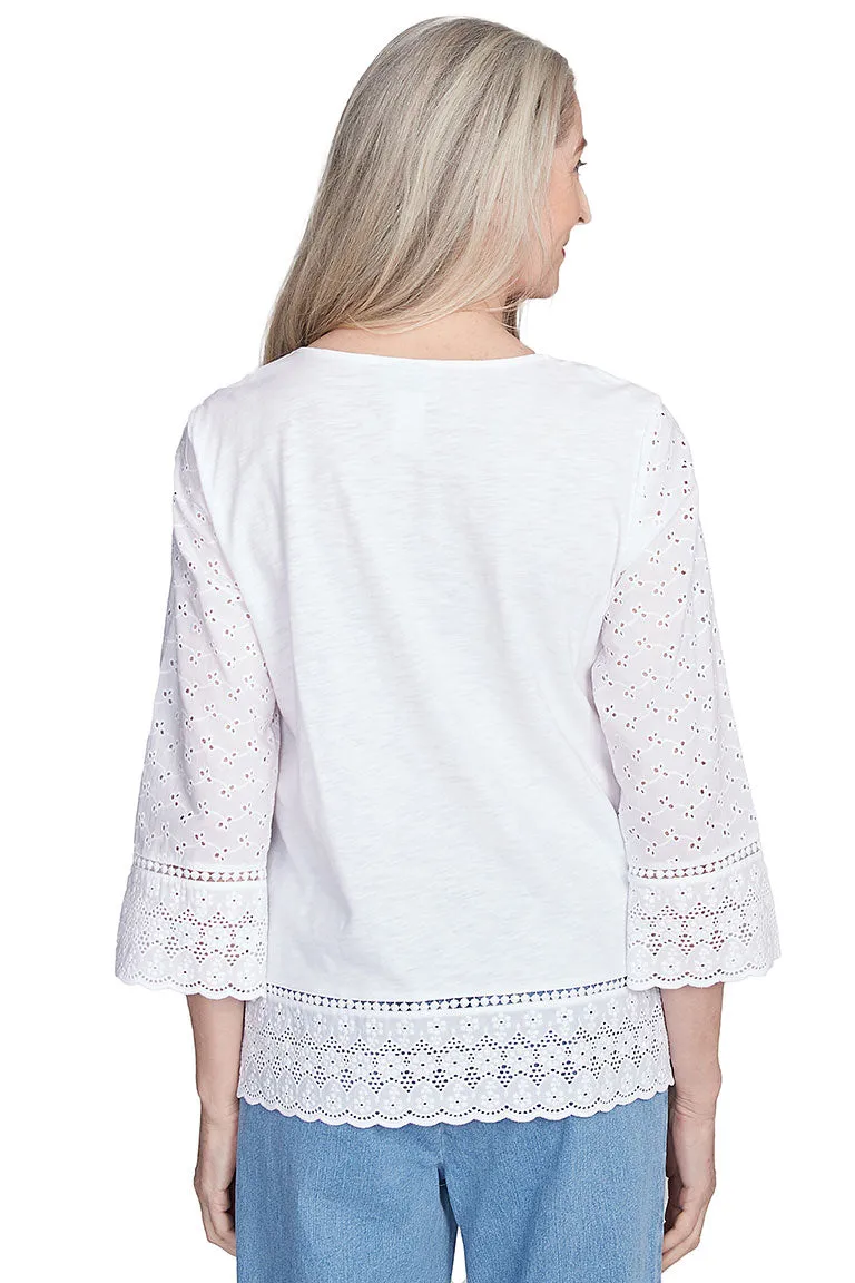 Petite Flower Power Floral Eyelet Top