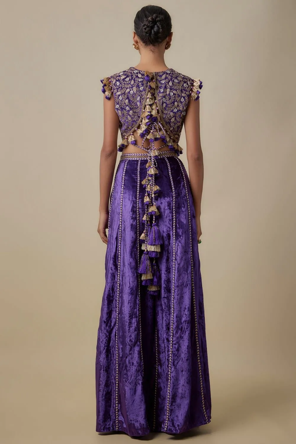 Purple Embroidered Choli With Embroidered Sharara Pant