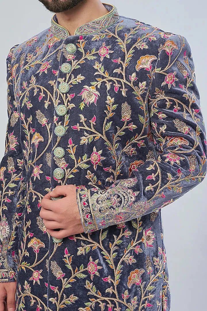 Royal Blue velvet sherwani