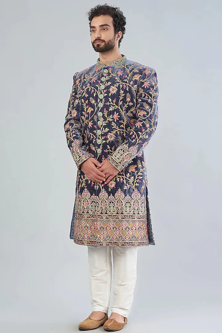 Royal Blue velvet sherwani