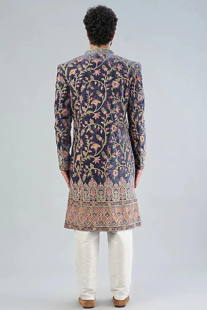 Royal Blue velvet sherwani