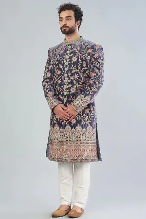 Royal Blue velvet sherwani