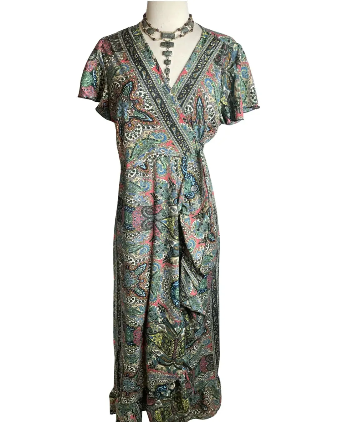 Silk adjustable ruffle wrap dress (coral n black)