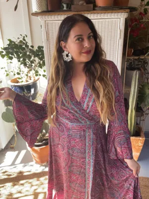 Silk adjustable wrap dress (Burgundy)