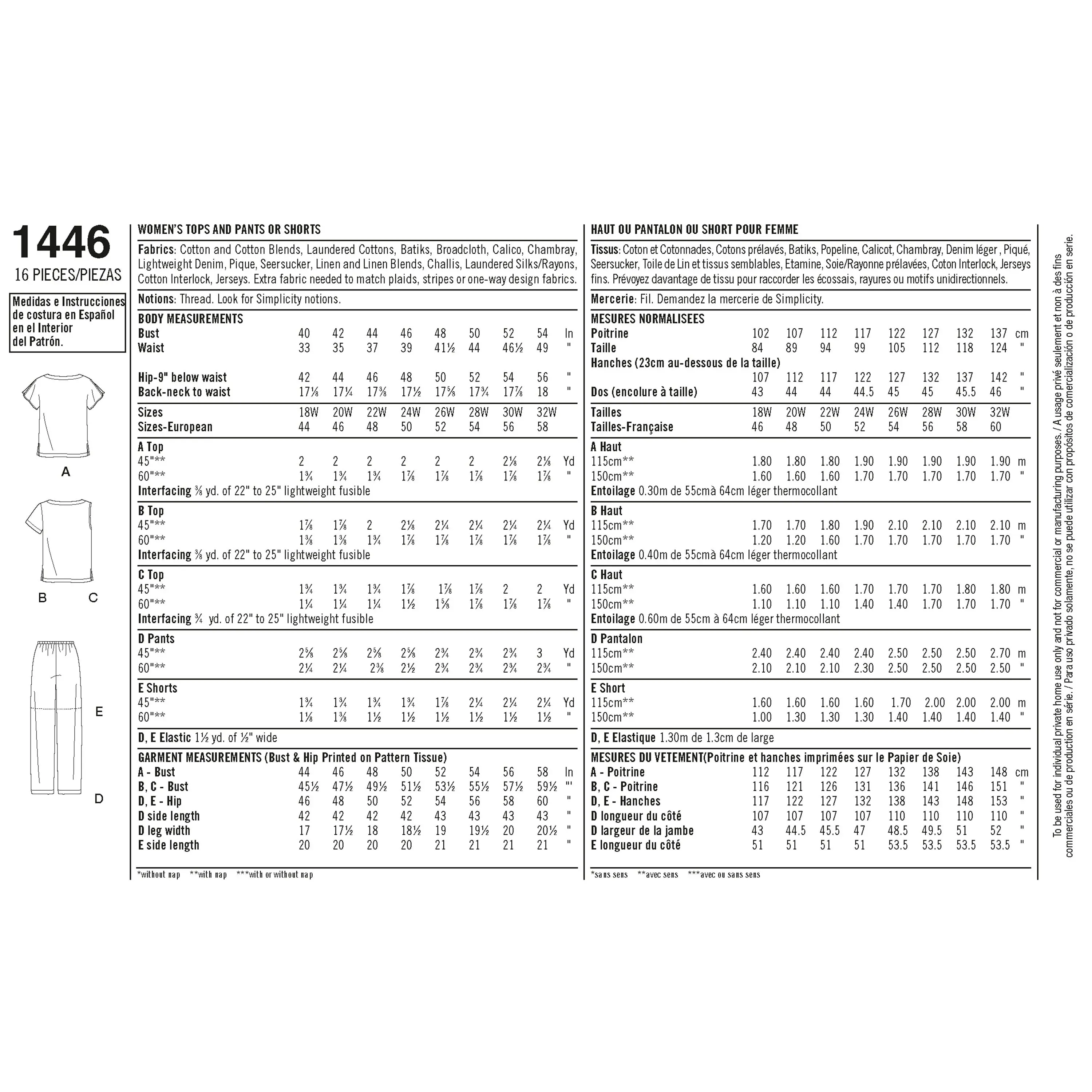 Simplicity Pattern S1446 Women's Pull-On Tops, Trousers or Shorts