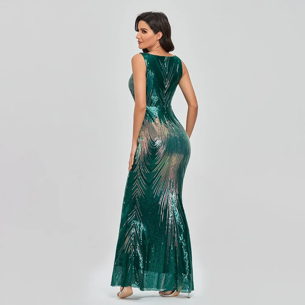 Sleeveless O-neck Evening Party Dress Shinning Sequins Mermaid Prom Gowns