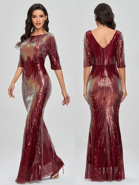 Sleeveless O-neck Evening Party Dress Shinning Sequins Mermaid Prom Gowns