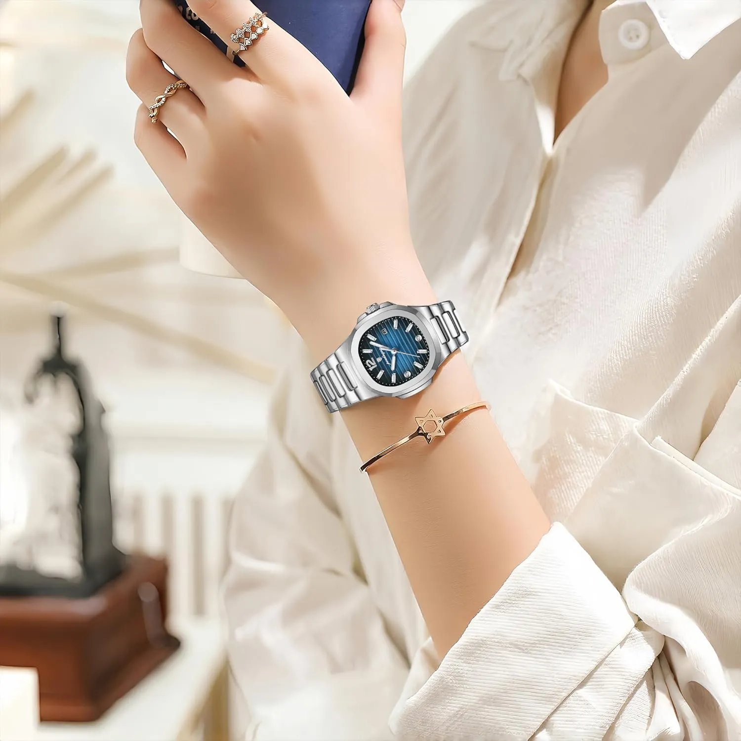 Watch for Women Business Dress Analog Quartz Two Tone Stainless Steel Waterproof Luminous Date Luxury Casual Wrist Watch