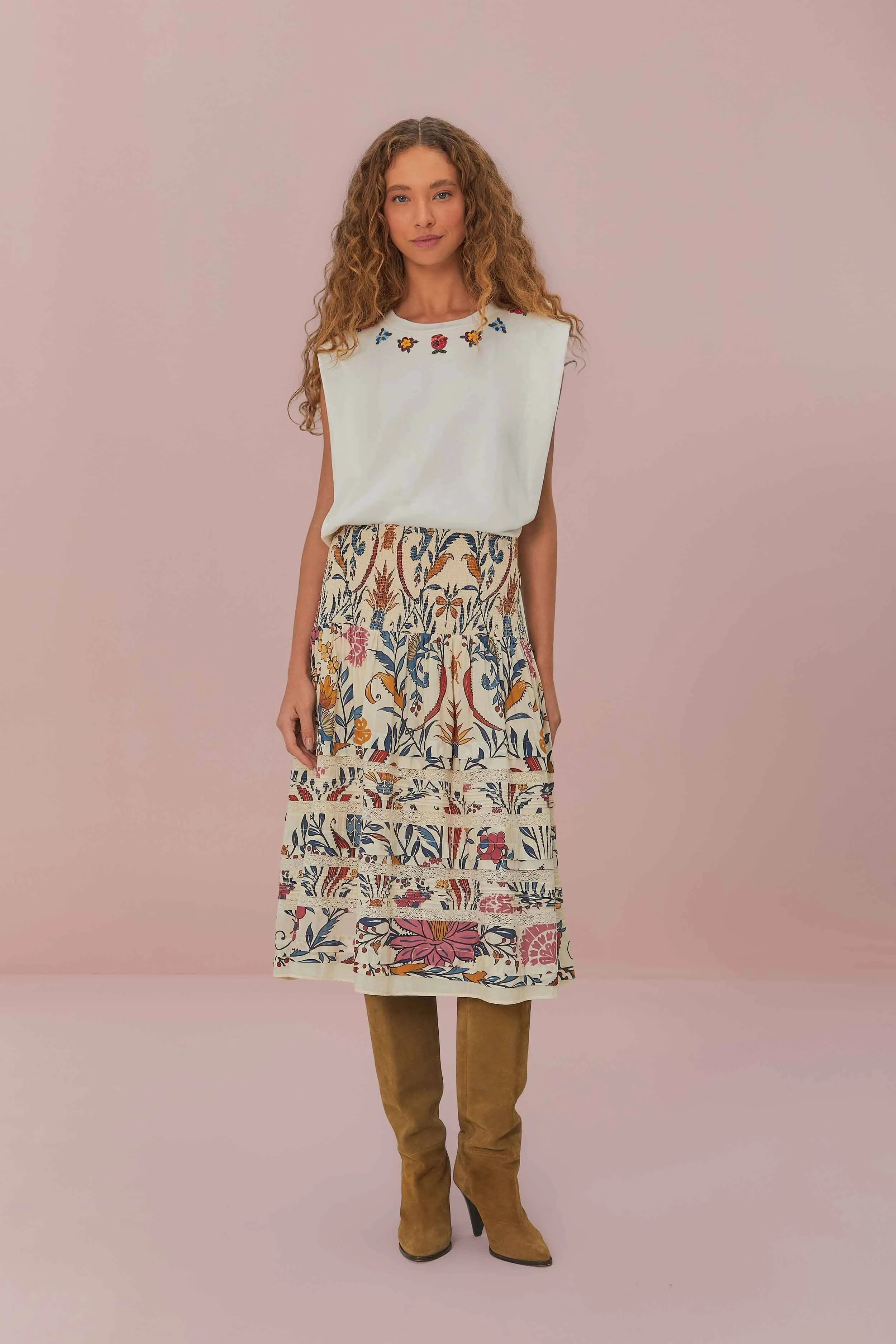 White Beaded Flowers T-Shirt