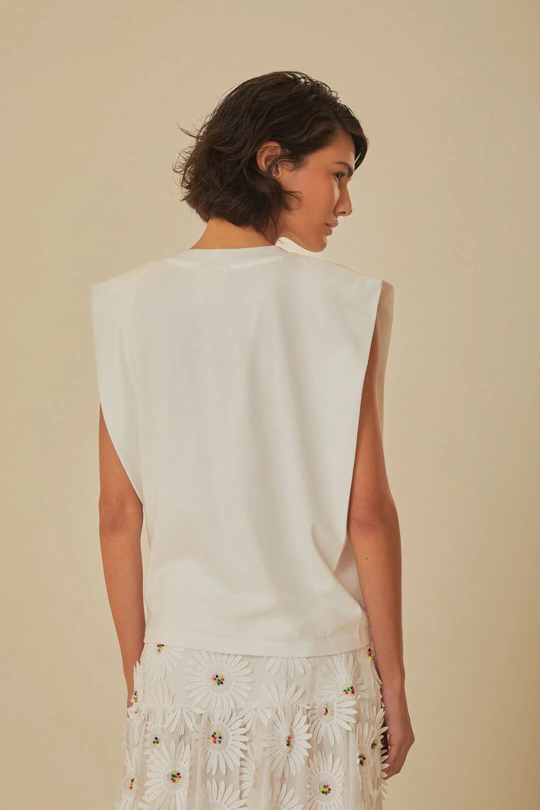 White Beaded Fruits Organic Cotton T-Shirt